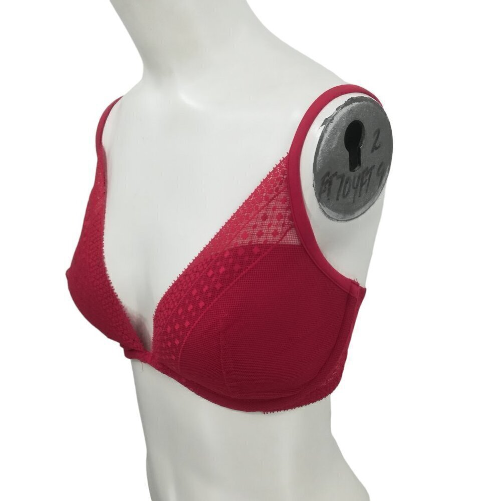 Victorias Secret Incredible Plunge Red Lace Size 34DD Underwire Adjustable Gold